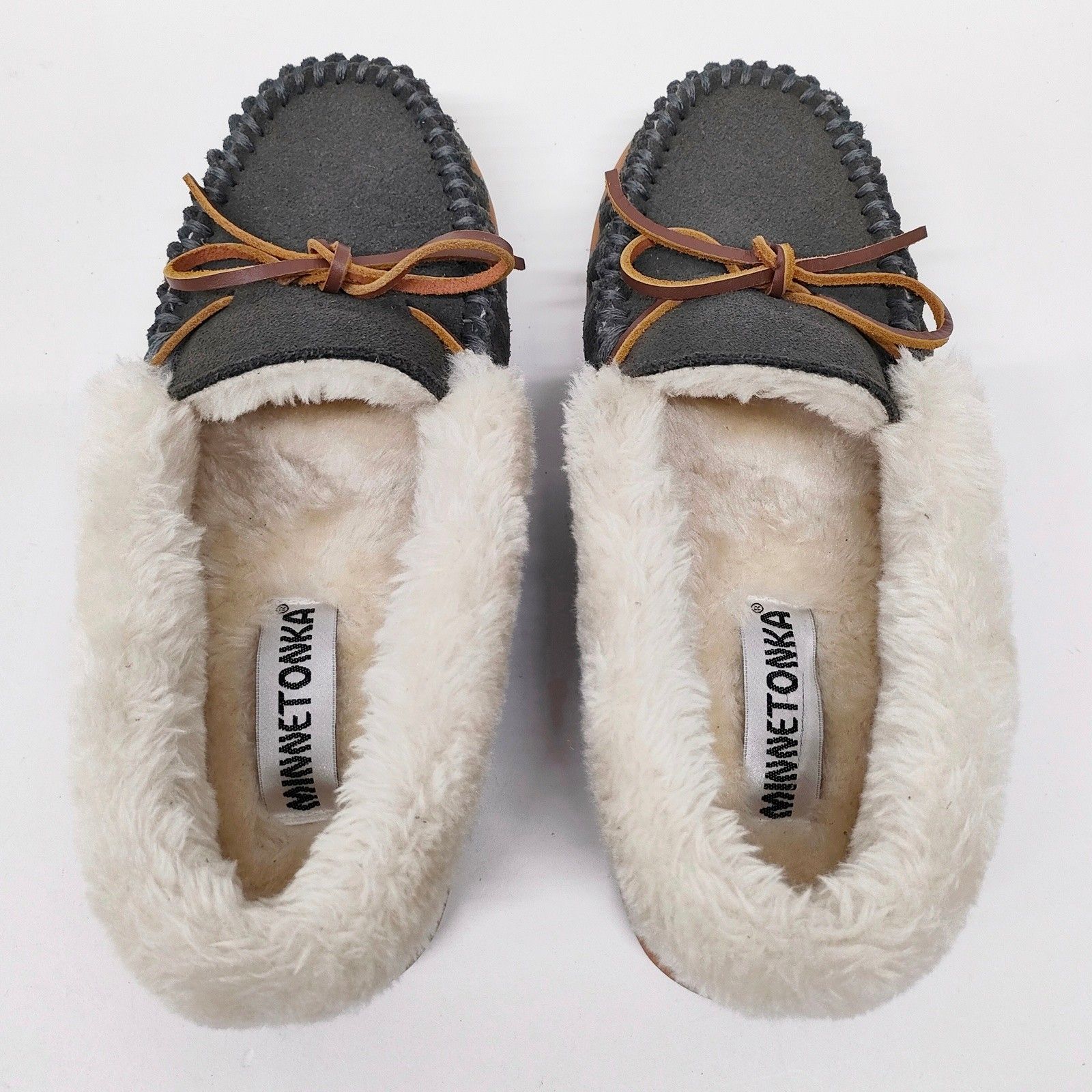 ミネトンカ 24cm ボア モカシン CAMP COLLAR MOC グレー 7M