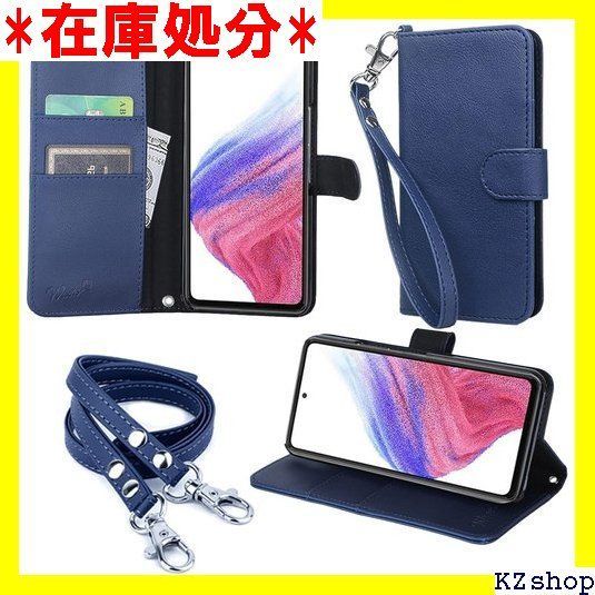 wisers Galaxy A53 5G SC-53C / SCG15 対応 手帳型 スマホケース ダークブルー ストラップ 2種付き ハンドストラップ/ネックストラップ カードホルダー 牛革調PUレザー 2022 新型 809
