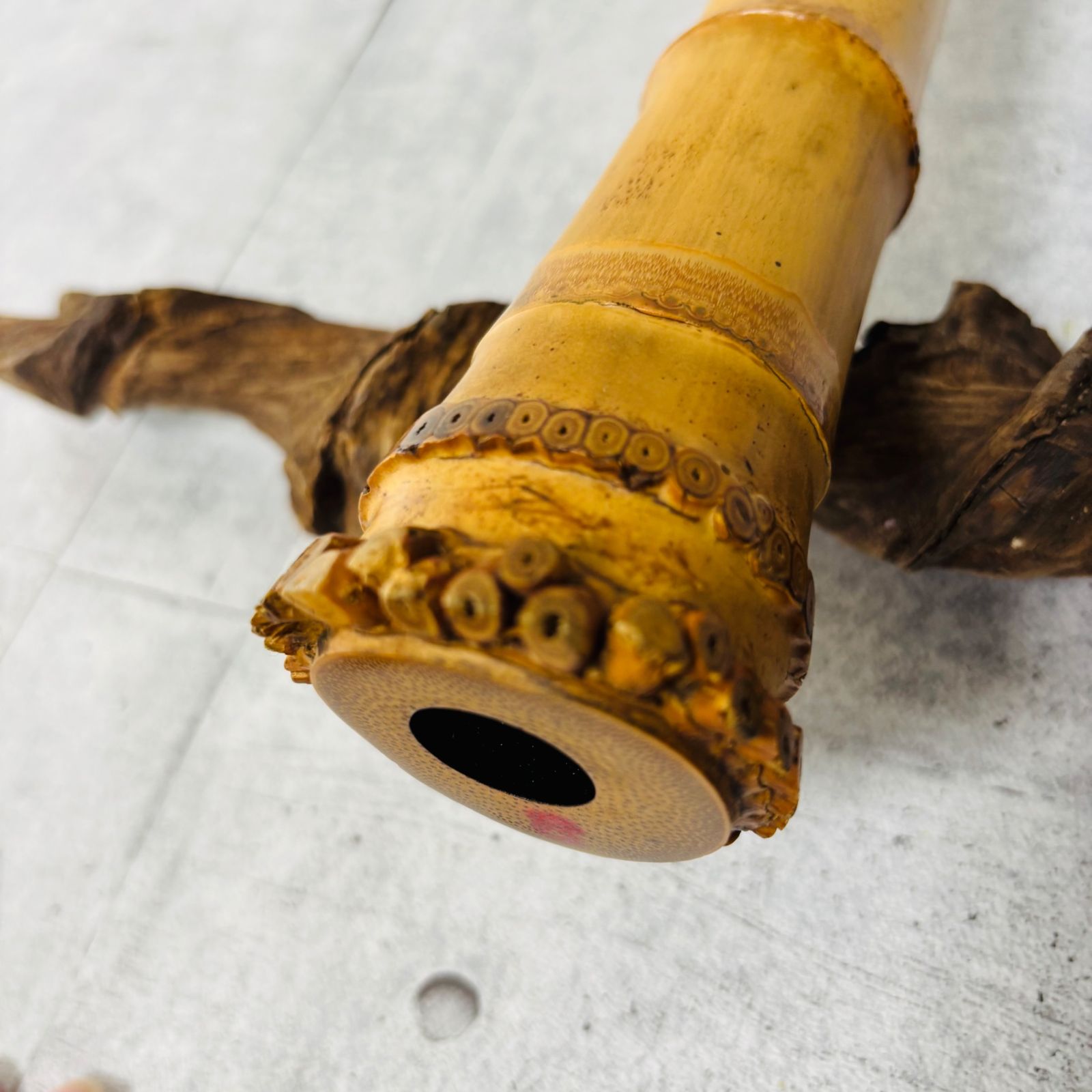 尺八 林山 銘 1.9尺 歌口銀縁 藤巻 銀三線 琴古流 和楽器 笛 虚無僧  