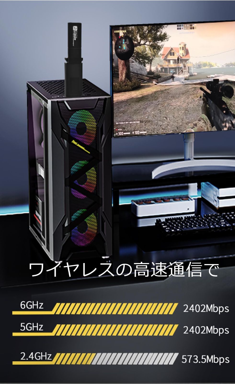 PC Desktop Laptop Windows 10 11対応 スリーバンド2.4 GHz 5 6 GHz対応 受信機 小型 2402 Mbps 573.5 高速 AX 5400 無線LANアダプター usb wifi