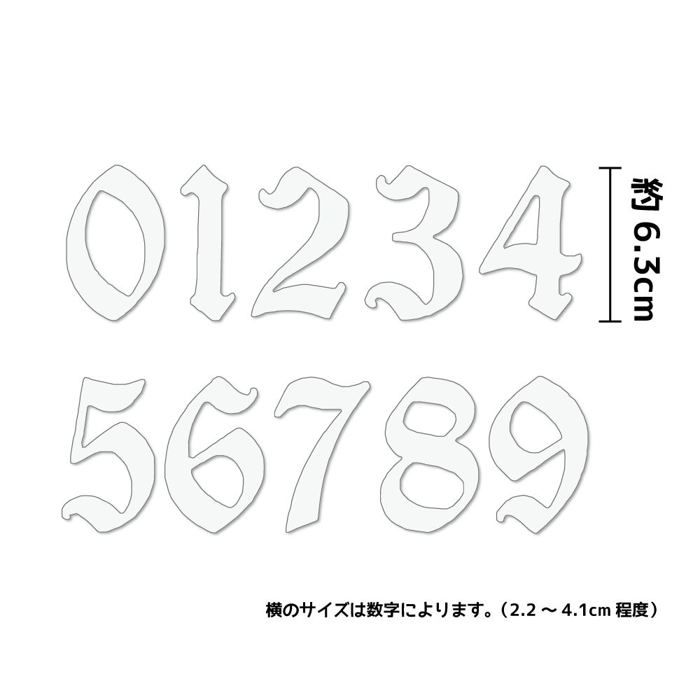 （9枚セット）（反射）ゼッケン ナンバー ステッカー 6.3cm程度 数字9文字分 バイク ナンバー 番号 オフ車 オフロード ワンポイント ホワイト