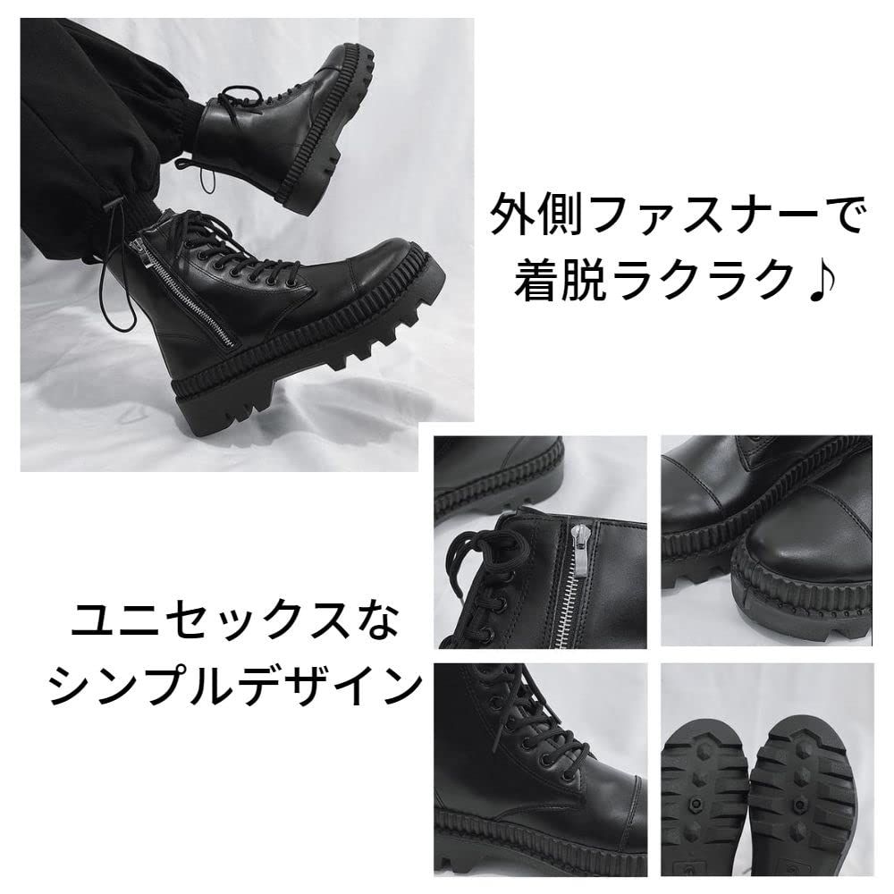 MORASTYLE] 厚底 シークレット ブーツ メンズ レディース 黒 背が高くなる 身長 アップ 6㎝ 靴 ハイカット 26 cm ライダー 春  夏 秋 冬 サイド ジッパー ワーク [ブラック] [26.0 cm] - メルカリ