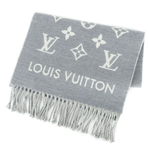 ルイヴィトン LOUIS VUITTON マフラー オール アバウト モノグラム フリンジ ウール バイ M79226 グリクレール グレー系 AA