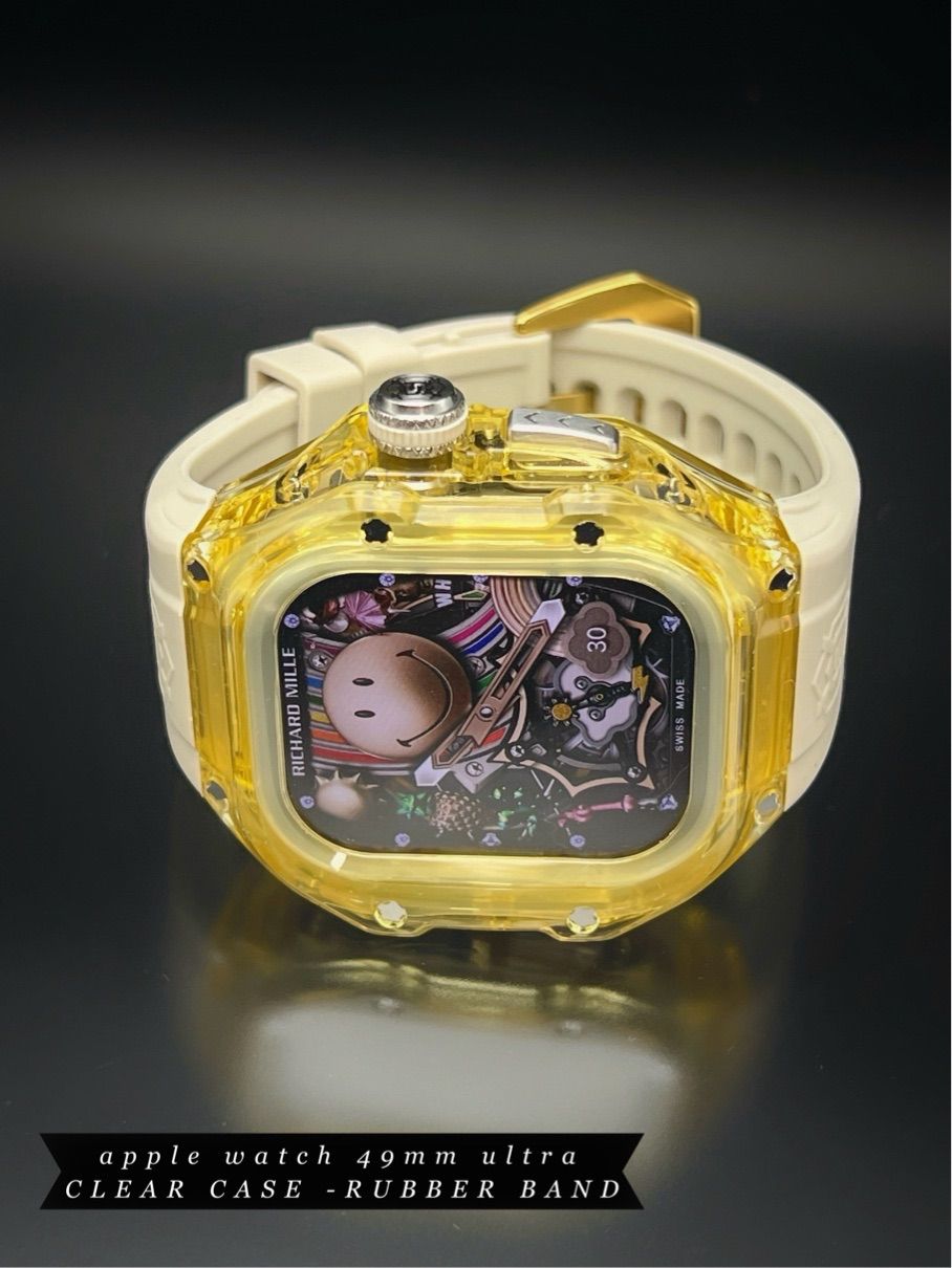 ゴールド アップルウォッチ 49mm ウルトラ クリアケースベルトセット