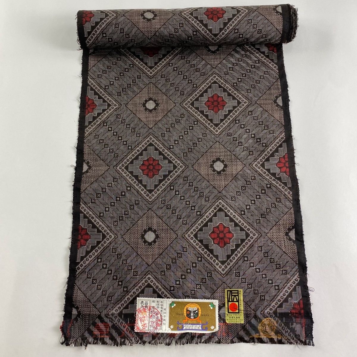 反物 大島紬 証紙有 龍郷柄 焦茶色 正絹