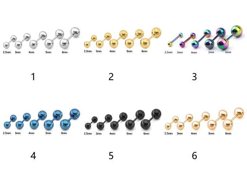 シンプルな丸玉ボールピアス 金属アレルギー 医療用 サージカルステンレス製 6枚セット 3ペア 両耳用 2.5mm 3mm 4mm 5mm 6mm 316Lサージカルステンレス スタッドピアス つけっ#lss2540