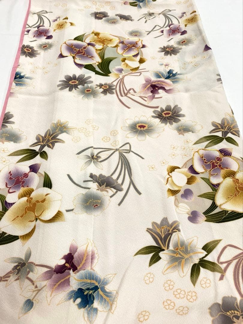 引き振袖 婚礼 花嫁用 金駒 蘭 比翼付き 正絹 身丈207cm 躾糸付き