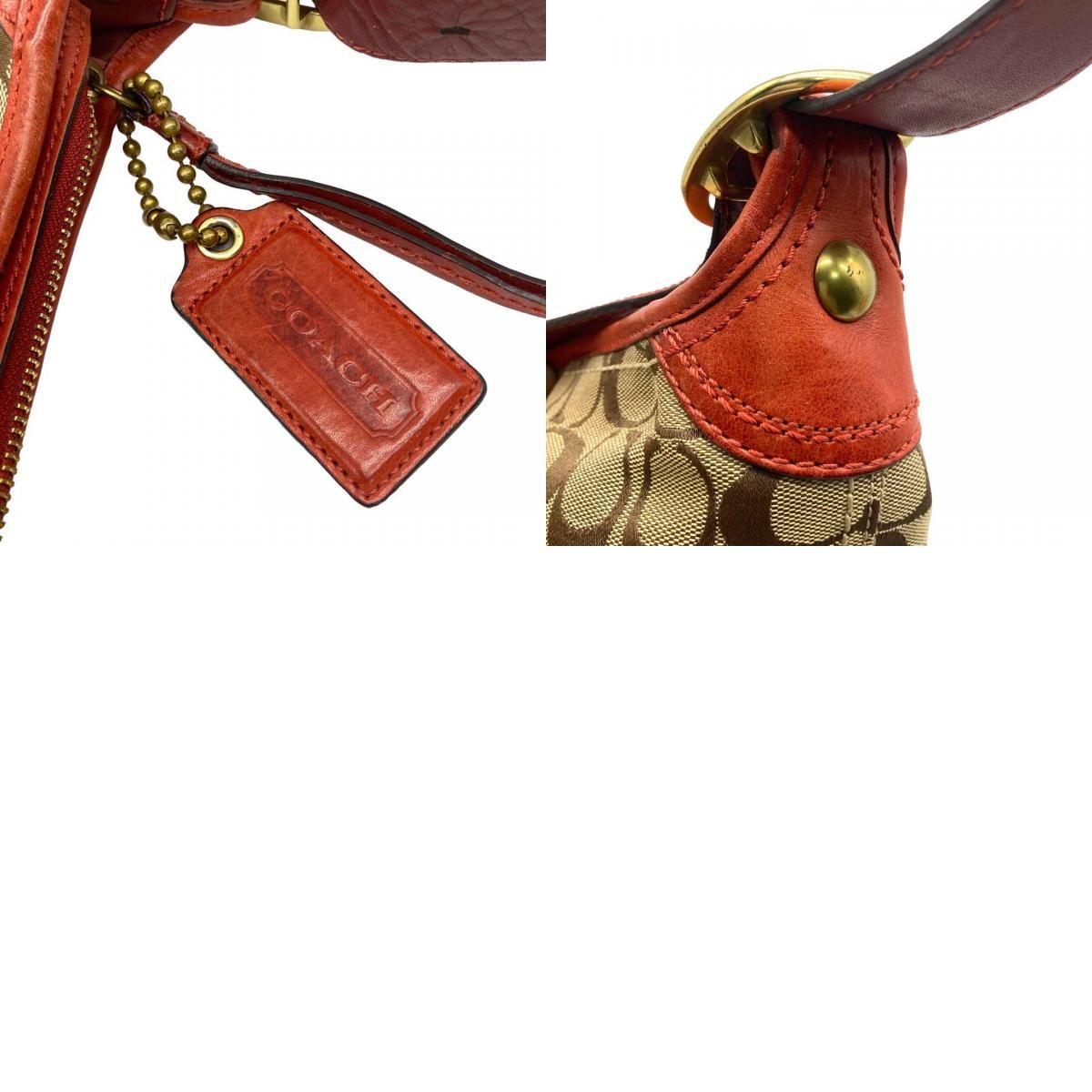 COACH コーチ ショルダーバッグ キャンバス/レザー 茶 オレンジ【中古 