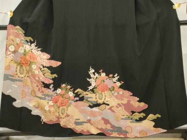 GON様ご確認用正絹黒留袖　作家物　花車文　金彩　② 平和屋着物□豪華黒留袖 花車文 金彩 正絹 逸品 AAAY9234cs