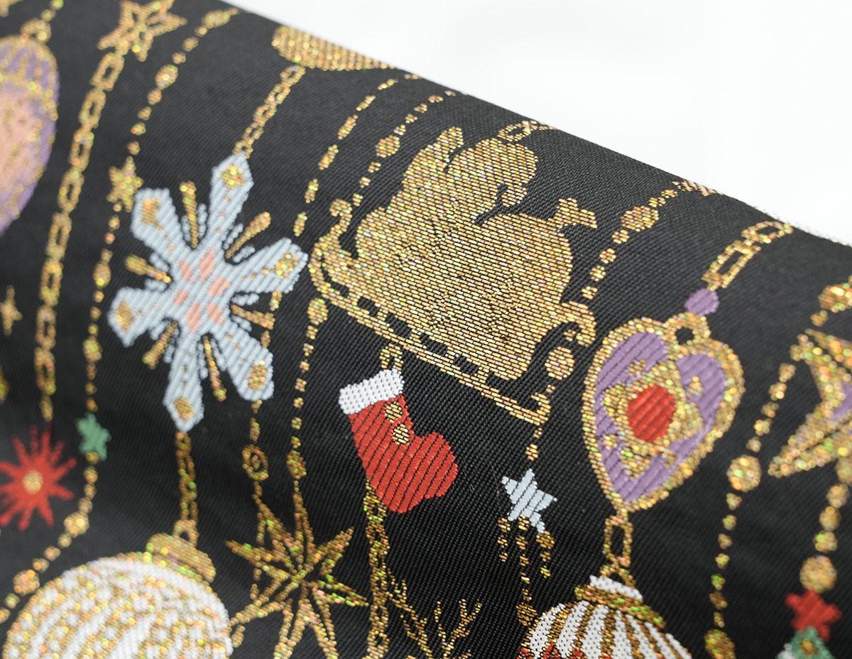  未仕立 西陣織 九寸名古屋帯 オーナメント 黒地×金 名古屋帯 帯