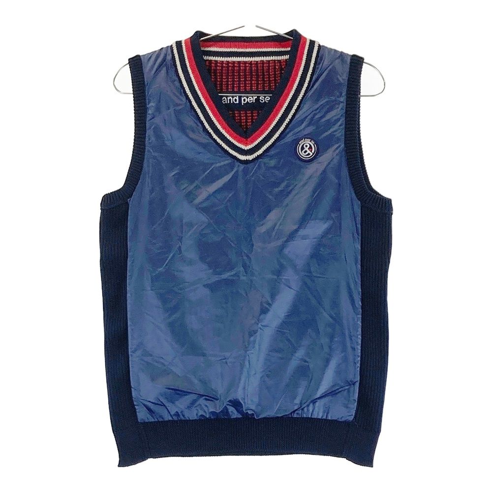 サイズ AND PER SE アンパスィ リバーシブル ニットベスト ナイロン切替 総柄 ネイビー系 240101532093 ゴルフウェア レディース ストスト