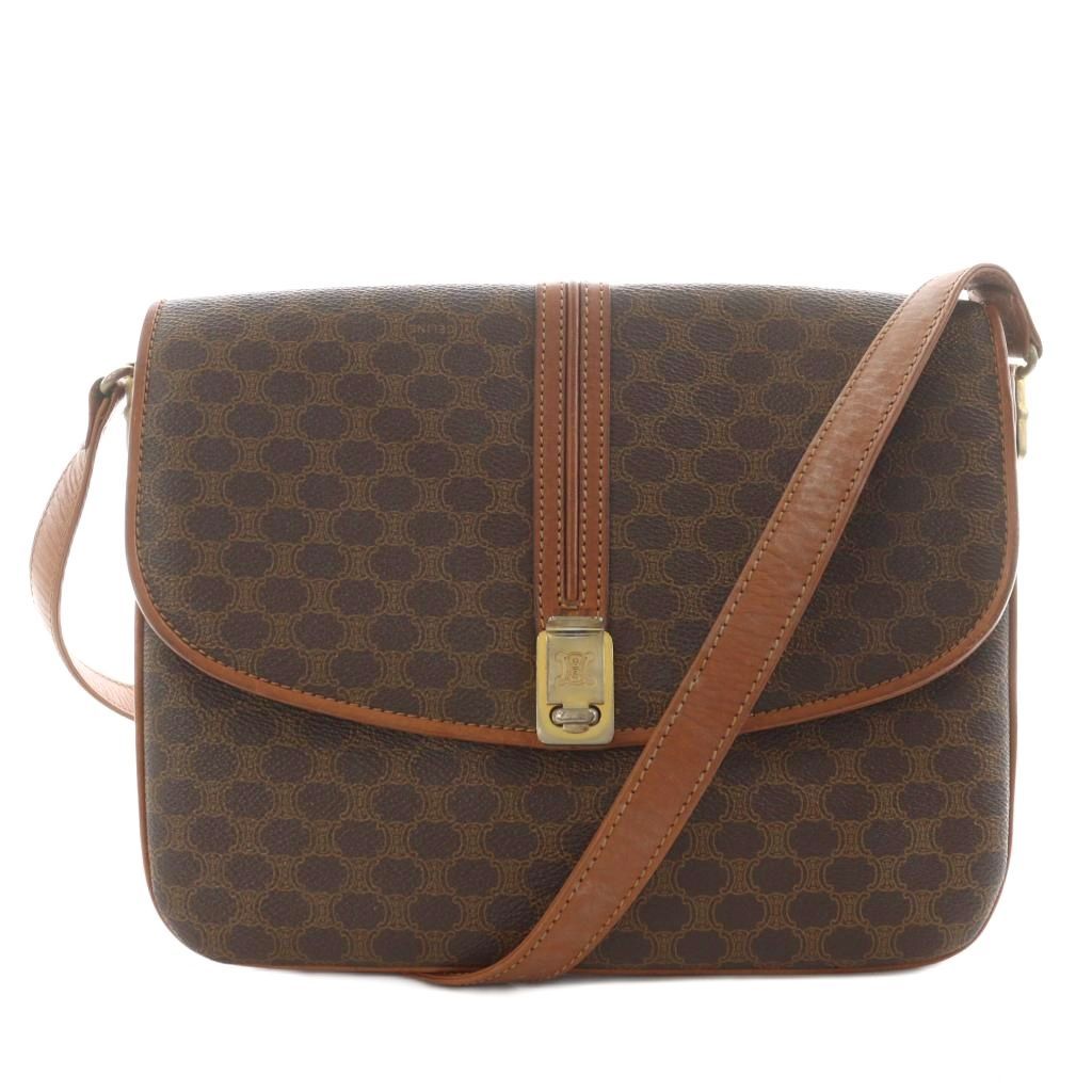 【中古】ＣＥＬＩＮＥ　フラップ　ショルダーバッグ　トリオンフ　マカダム CELINE/セリーヌ】マカダム柄 PVC/レザー トリオンフロゴ フル