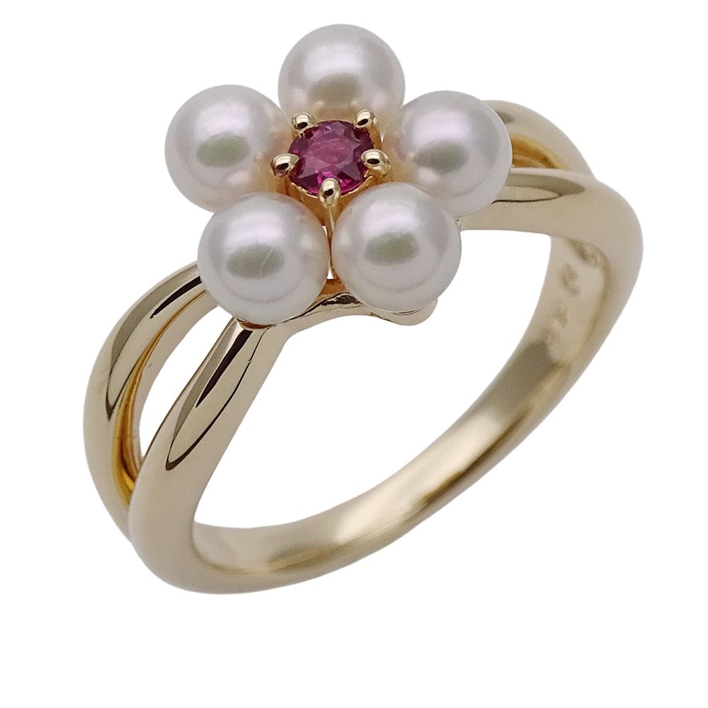 タサキ TASAKI リング レディース ブランド 指輪 フラワー 花 K18YG ルビー パール イエローゴールド 約10.5号 ジュエリー 磨き済み