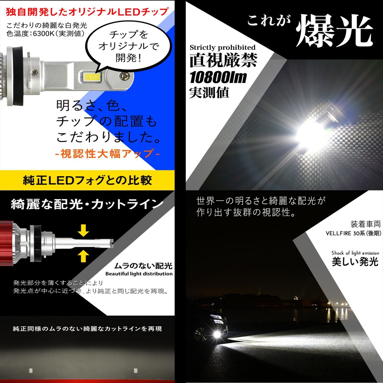 VELENO 実測値 10800lm ホワイト LED フォグランプ LEDヘッドライト ヘッドライト ハイビーム LEDフォグランプ 白 LEDフォグ  H8 H11 H16 HB4 HB3 PSX24W PSX26W H7 ヴェレーノ メルカリ