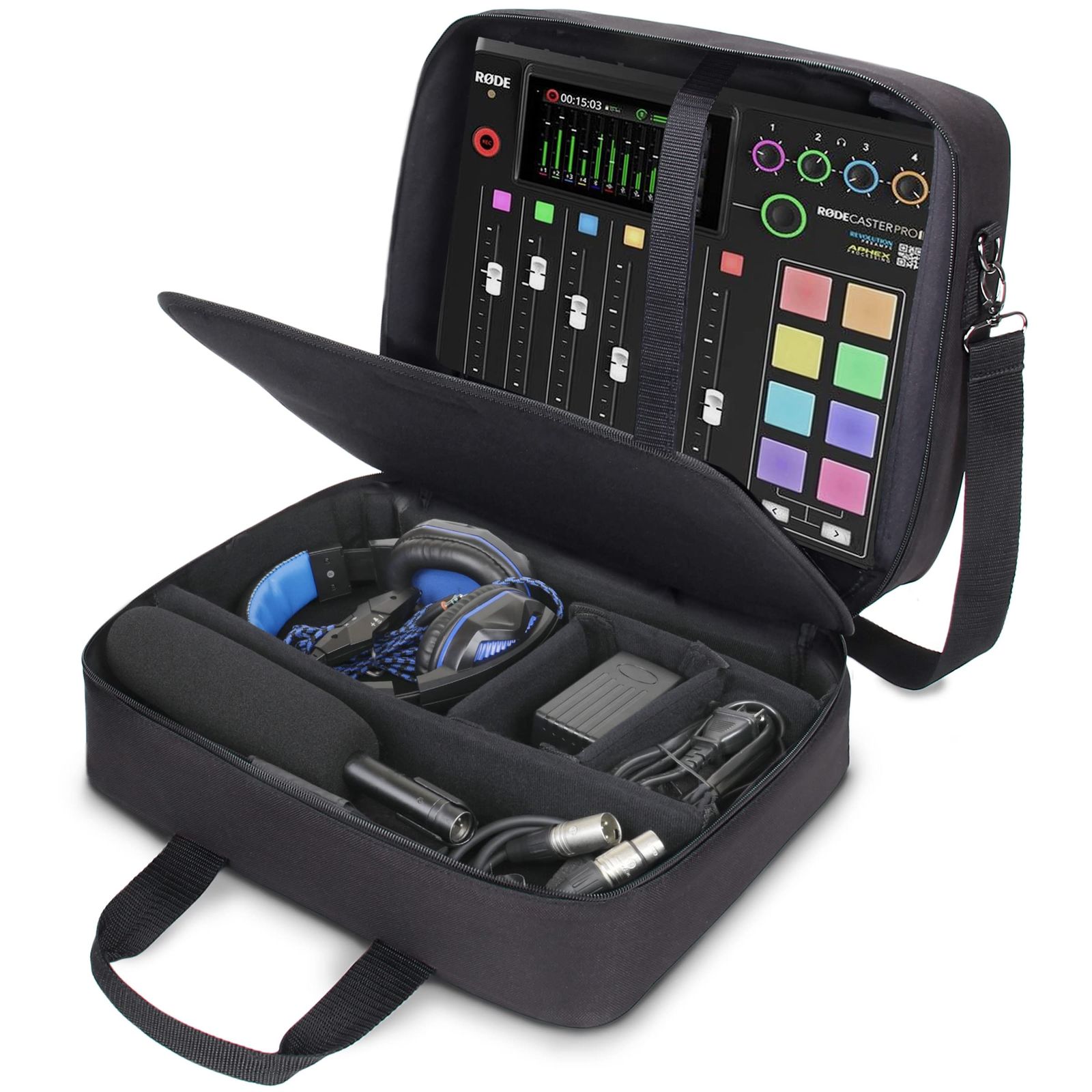 USA Gear オーディオ ミキサー ケース ポッドキャスト トラベル 傷のつきにくい内装と なストレージ付き RODECaster Pro II RC Duo などのオ ブラック 並行輸入品