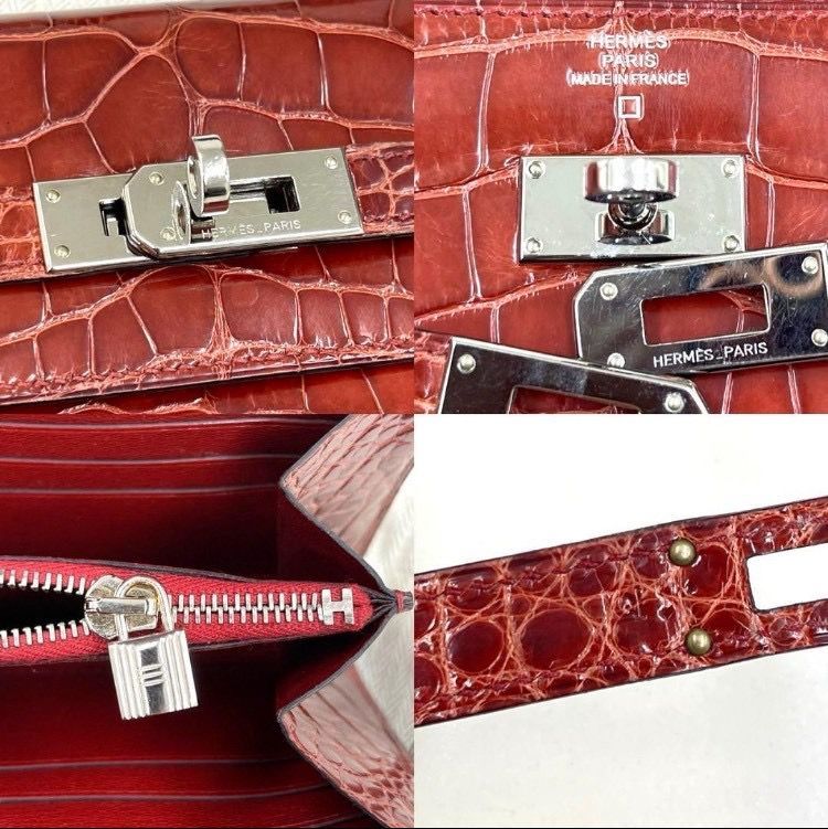 エルメス ケリーウォレット アリゲーター ブラウン 長財布 □Q刻印