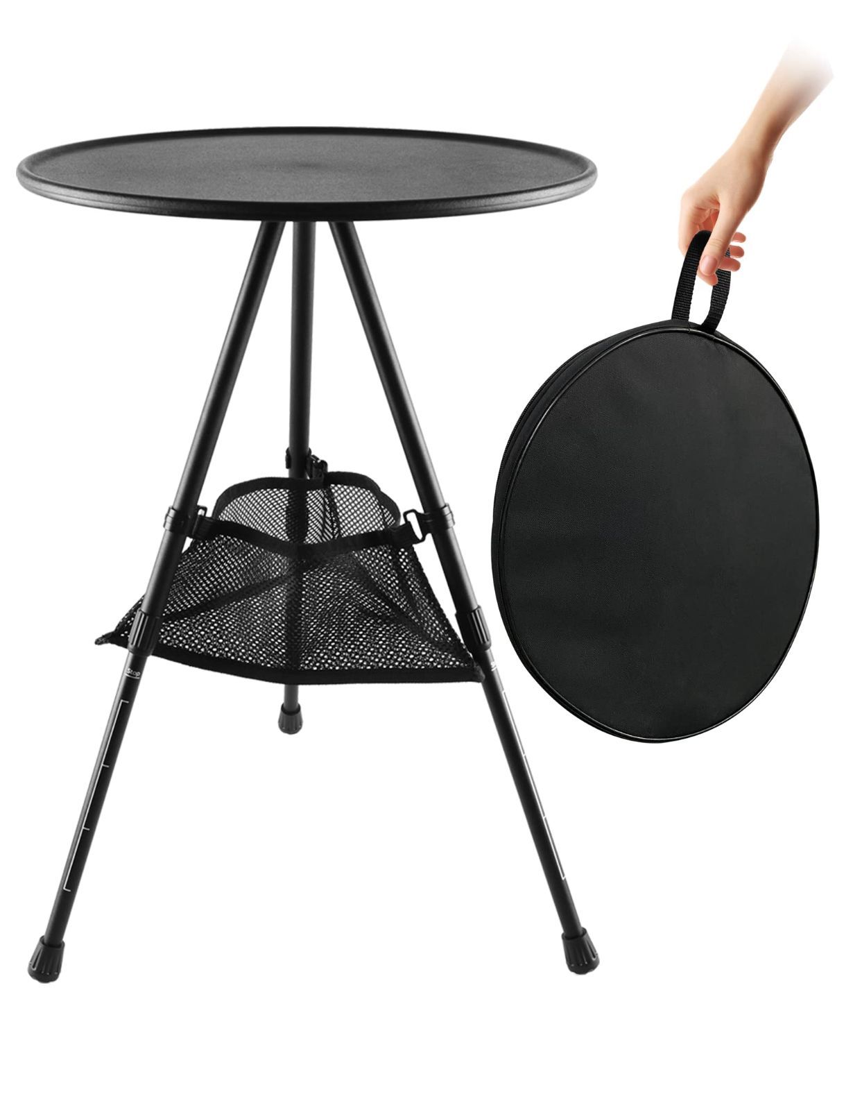 (Black) Portable Storage Bag Included Fishing/Mountaineering/Solo Camping/BBQ/Bonfire Table Height Adjustable Side Table Veranda/Garden/Indoor/Outdoor Folding Mini Table Compact Table Table Outdoor Folding Camping