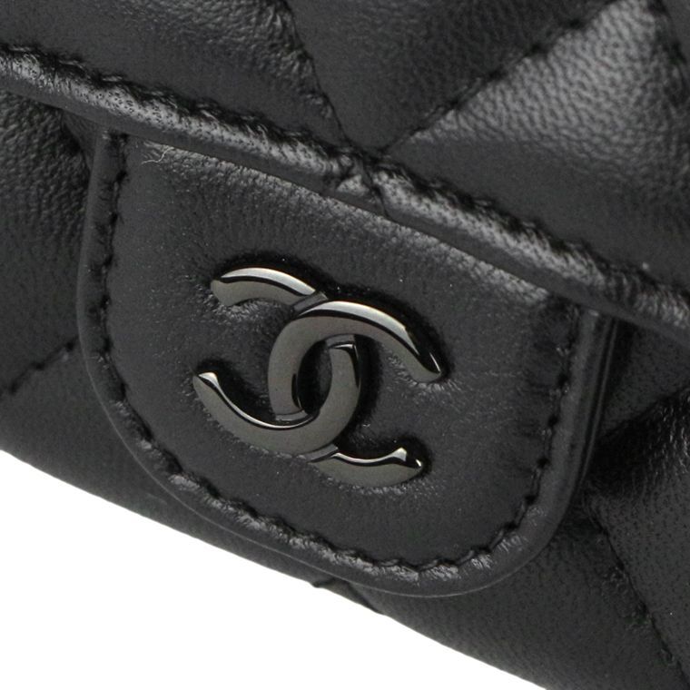 【美品】CHANEL シャネル 名刺入れ マトラッセ ブラック ラムスキン CHANEL/シャネル クラシック フラップ マトラッセ カードケース