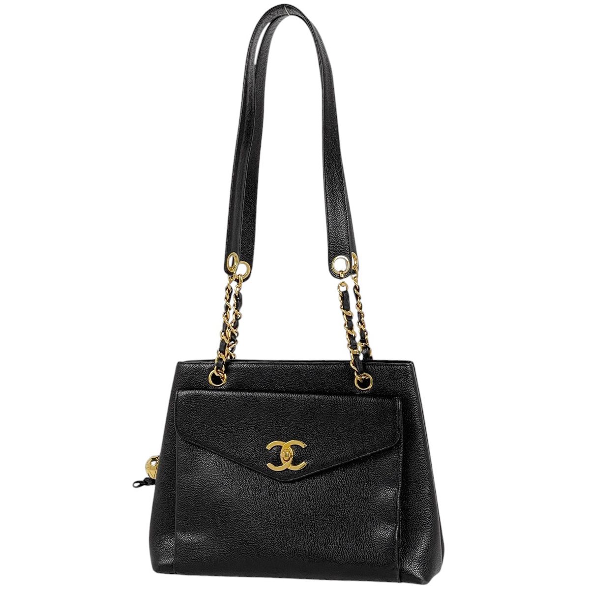 シャネル CHANEL ココマーク チェーン トートバッグ ショルダーバッグ トートバッグ キャビアスキン ブラック レディース
