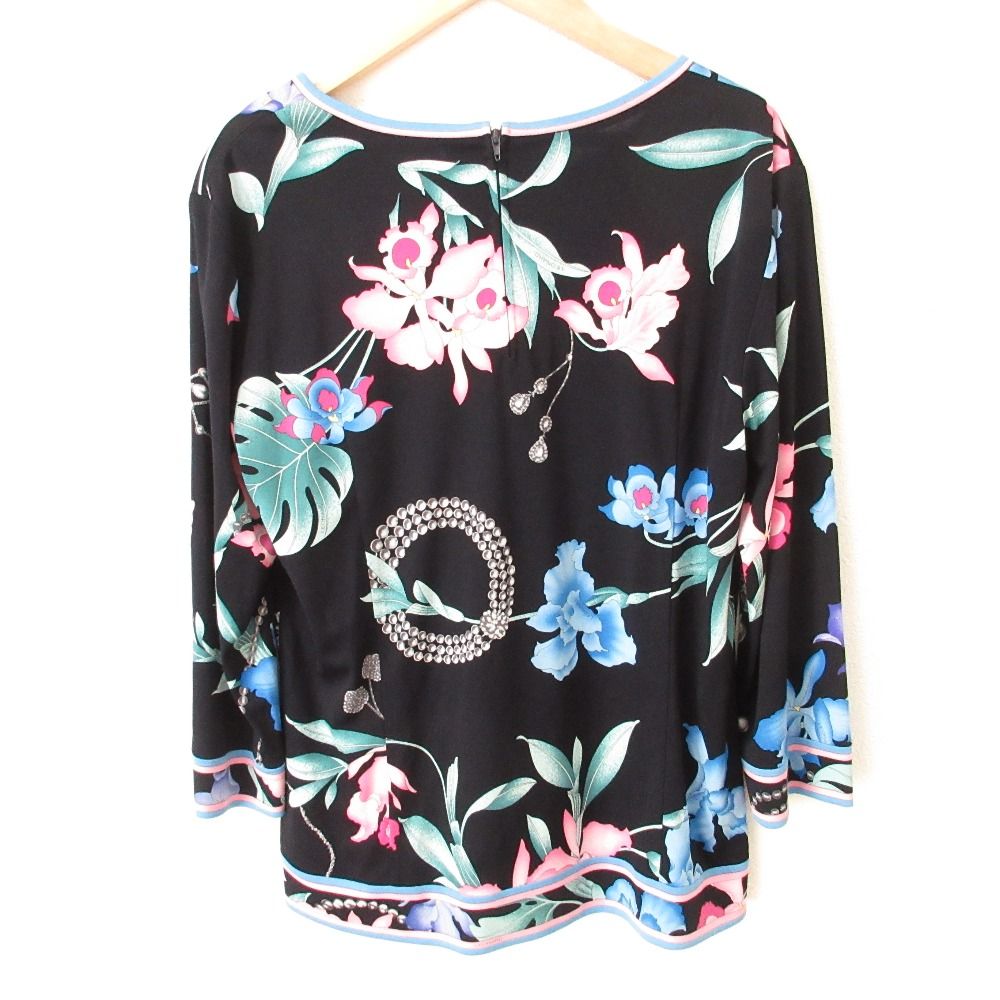 LEONARD レオナール フラワープリント カンカンストレッチ カットソー ブラウス サイズ42 マルチカラー レディース 古着