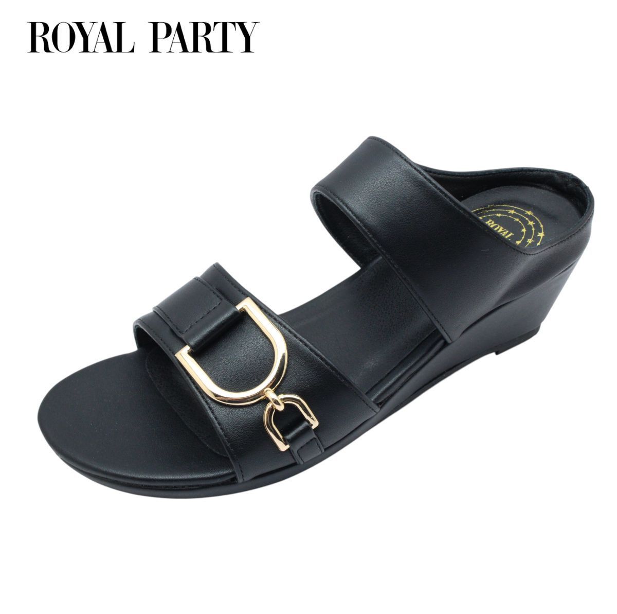 ROYAL PARTY ロイヤルパーティー RPM 8054 ブラック レディース ミュール サンダル バックル ウェッジ 軽量 靴