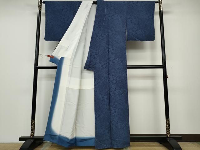 平和屋着物○上質な小紋 本藍 型絵染 更紗花唐草文 正絹 逸品 未