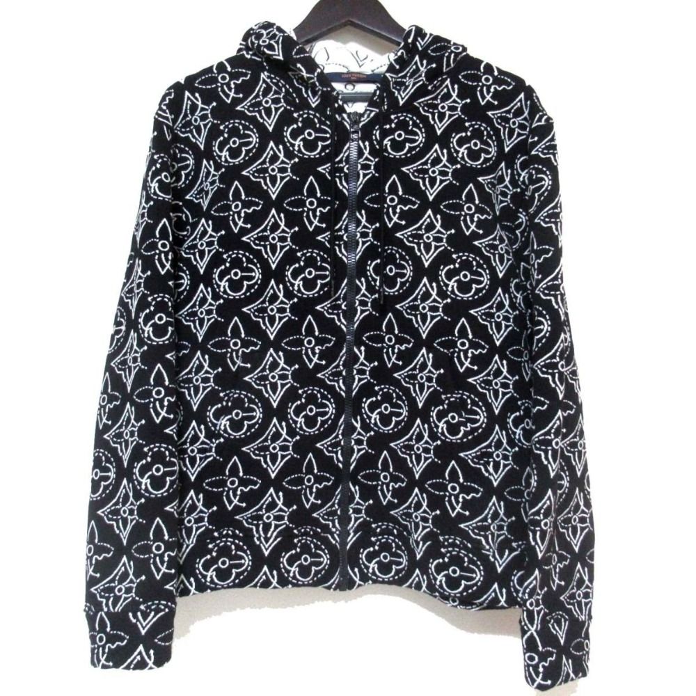 美品 21AW LOUIS VUITTON×NBA ルイヴィトン ストゥラティージクフラワー キルテッド ジップアップ パーカー M ブラック×ホワイト メンズ