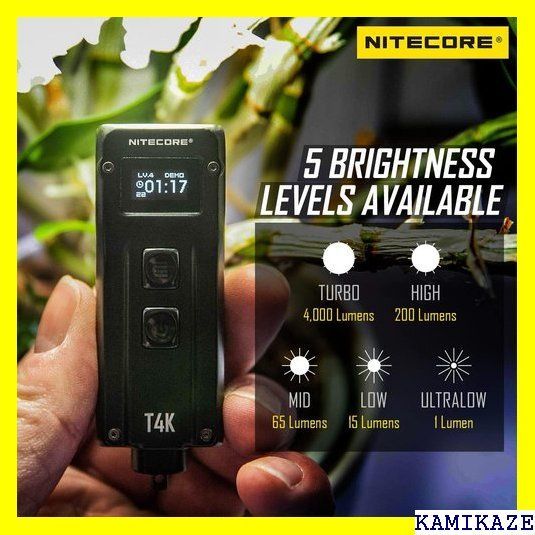 ☆人気_B022 Nitecore T4K 4000ルーメン LED USB- 電式 EDC キーチェーン 懐中電灯タグ 1103