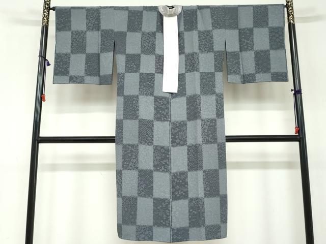 平和屋着物●長襦袢 袷 市松草花文 さが美扱い 正絹 DAAW5784ud