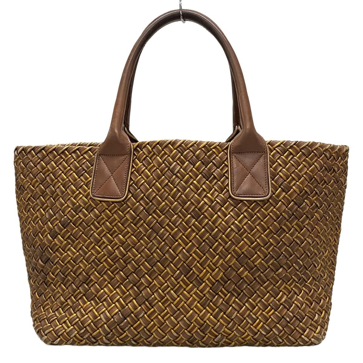 BOTTEGA VENETA(ボッテガヴェネタ) トートバッグ カバPM 141498 ダークブラウン×ゴールド レザー - メルカリ