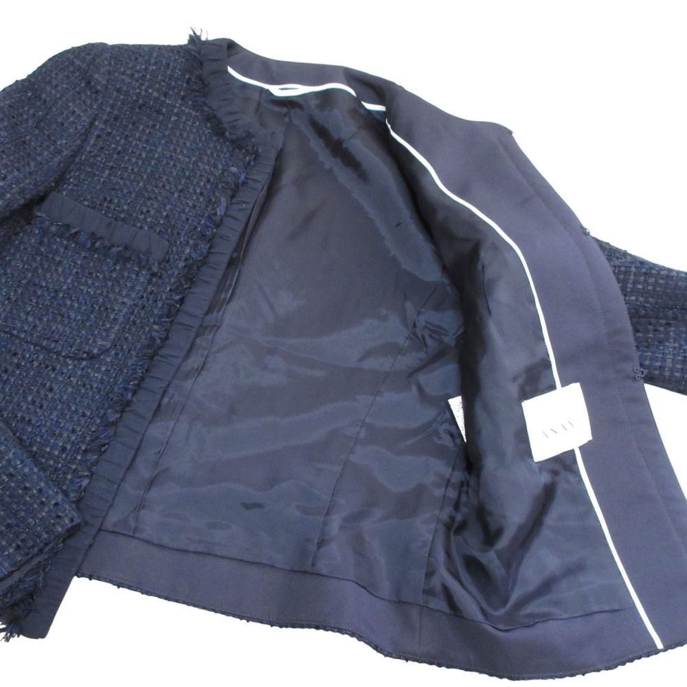 美品 22SS ANAYI アナイ フリンジステッチ ノーカラー ツイード