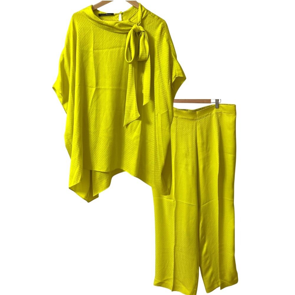 CAROLINA HERRERA キャロライナヘレラ シルク ブラウス パンツ セットアップ Ｍ XL イエロー レディース 古着