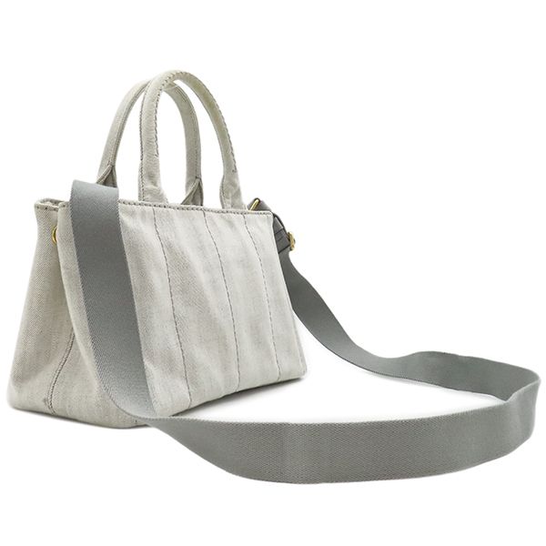 PRADA プラダ 2way ハンドバッグ デニムカラー レザー ゴールド金具 PRADA 極 美品 プラダ ダイアグラム ロゴ 金具 レザー 本革 2way