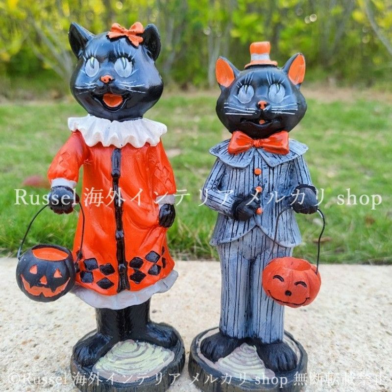 オブジェ 園芸用品 ガーデンオブジェ ネコ 2匹セット ハロウィン 庭 置物