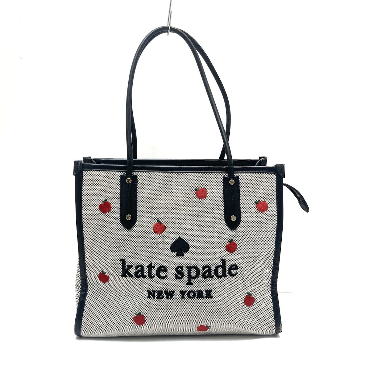 Kate spade(ケイトスペード) ショルダーバッグ エラトート K8137 黒×白×レッド りんご/刺繍 キャンバス - メルカリ