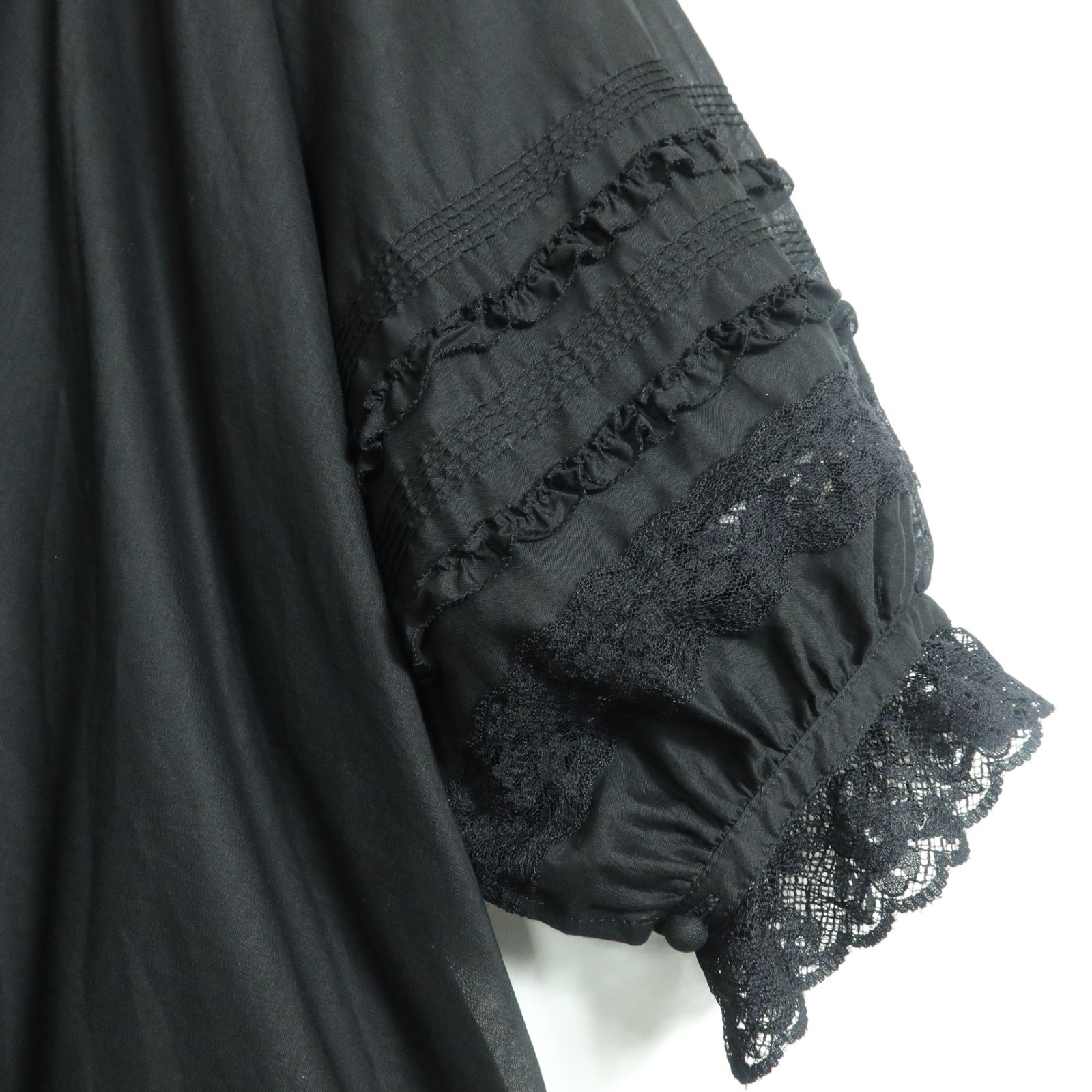 美品！】ピンクハウス☆ふんわり前開きワンピース 綿ローン 黒系 黒