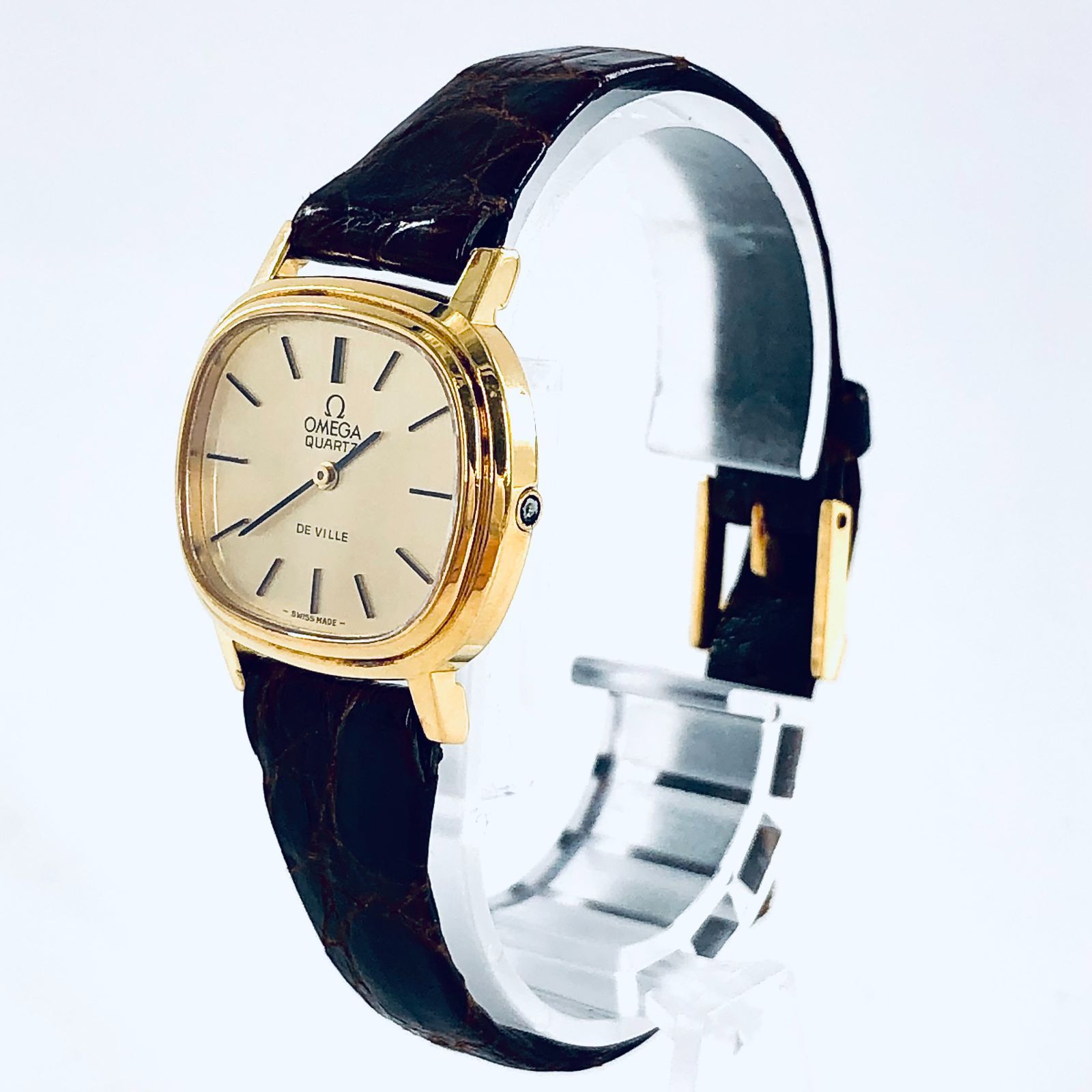 OMEGA オメガ DeVille デヴィル SS レザー/QZ 稼働品 シャンパン文字盤 