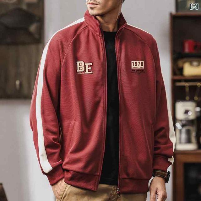 M メンズ ファッション 服 男性用 オシャレ シンプル 大人 かっこいい ストリート アメリカン スタンド ジッパー カーディガン スウェット シャツ 春 カジュアル ジャケット レトロ ランニング スポーツ