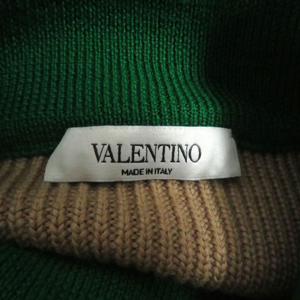 極美品□VALENTINO/ヴァレンティノ ドッキングデザイン ボトルネック ウール100％ 長袖ニット/セーター ベージュ/グリーン S 伊製 正規品