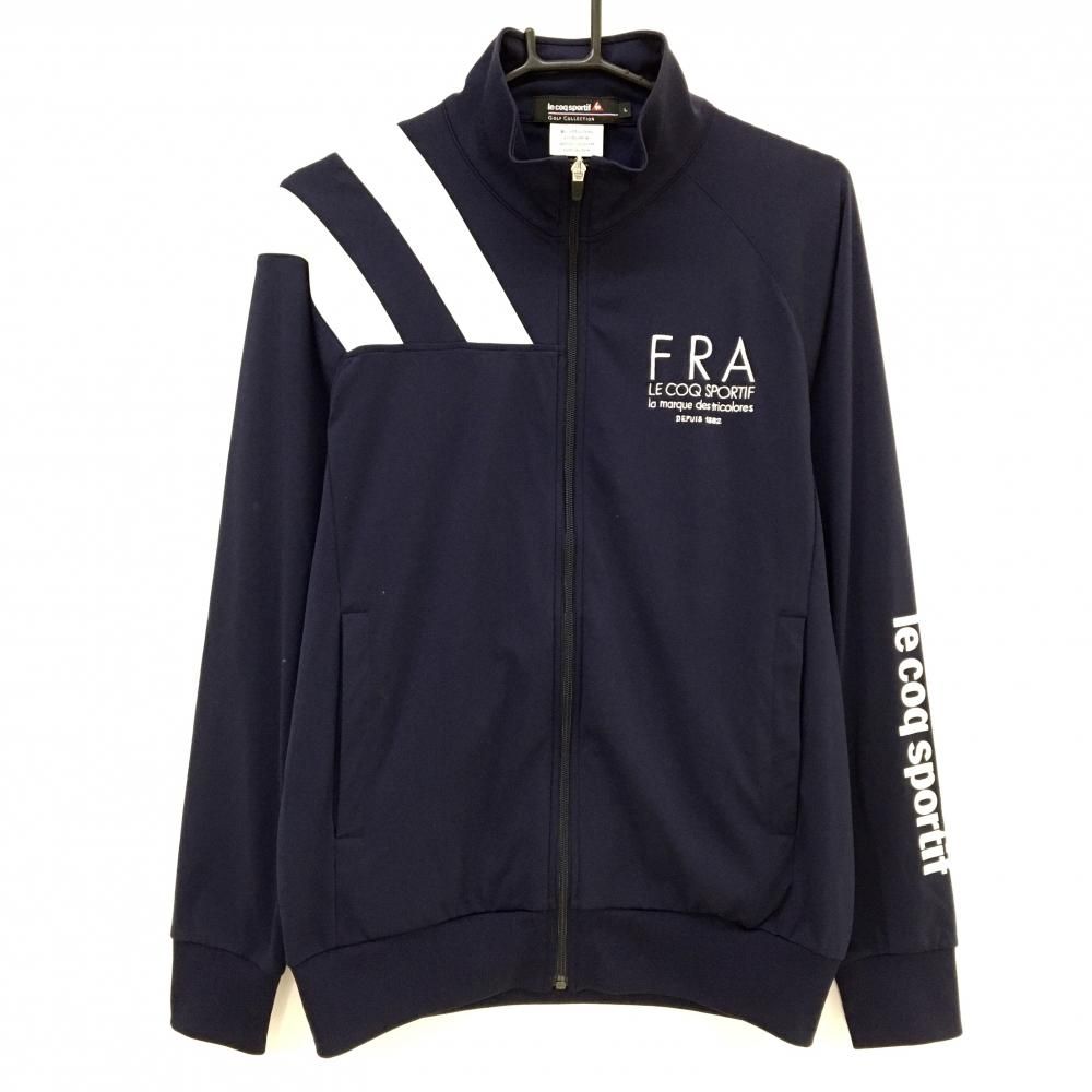 美品】ルコックゴルフ ジャケットブルゾン ネイビー×白 肩2ライン 袖