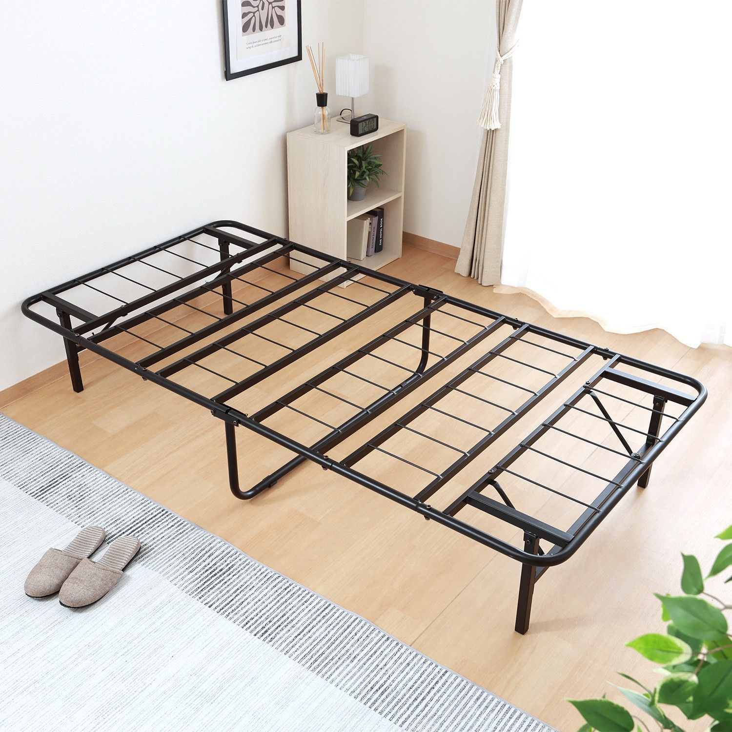 ♪簡単収納 折り畳み パイプベッド ブラック シングル 工具不要 ベッド 来客 簡易ベッド