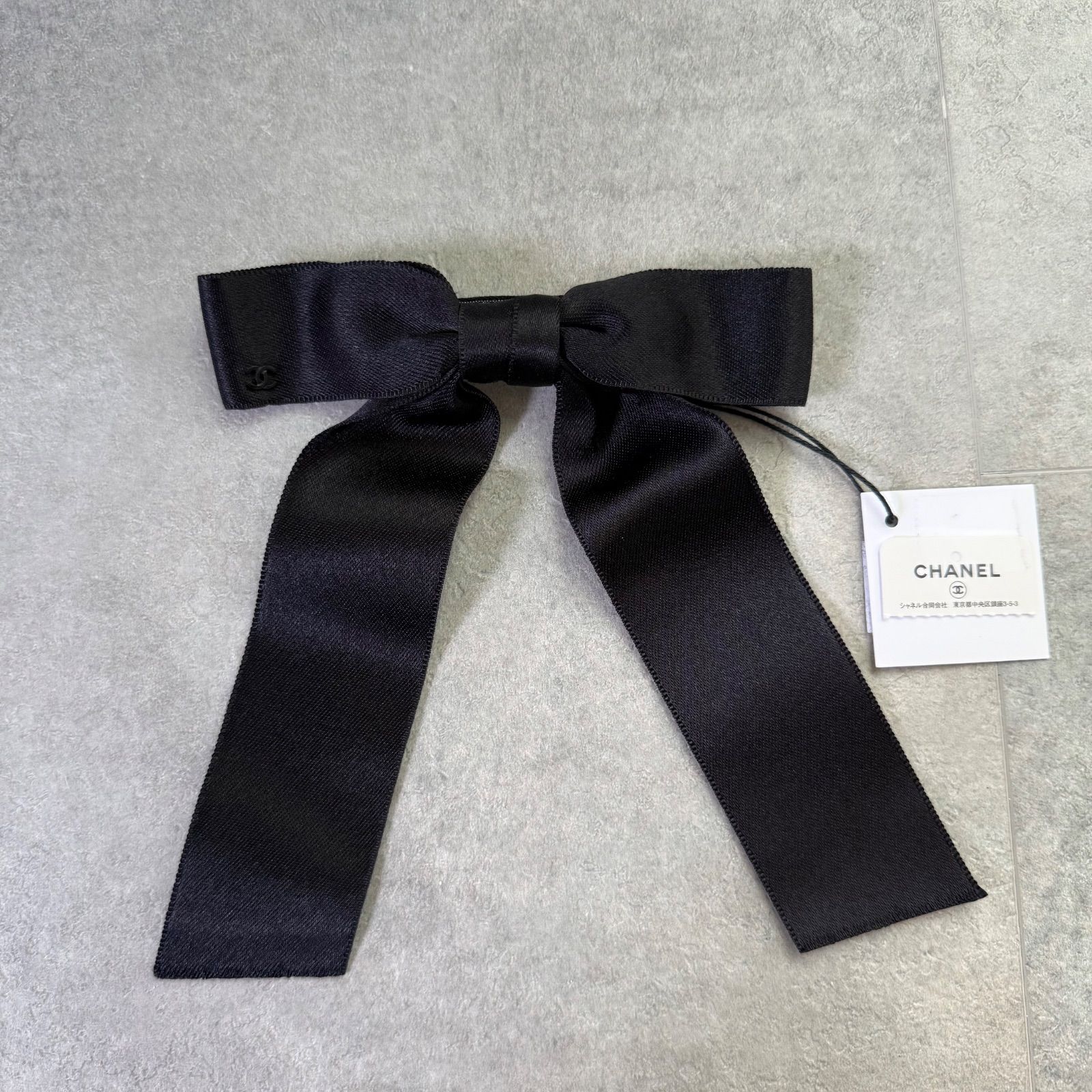 級 CHANEL シャネル ココマーク シルク リボンバレッタ コサージュ 黒 き ヘア 小物