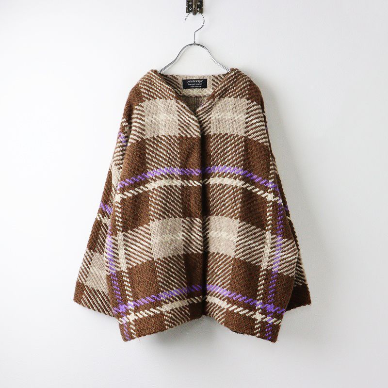 ジョンブラニガン✴︎チェックニットコート✴︎フリー　カーキ ジョンブラニガン✴︎チェックニットコート✴︎フリー カーキ