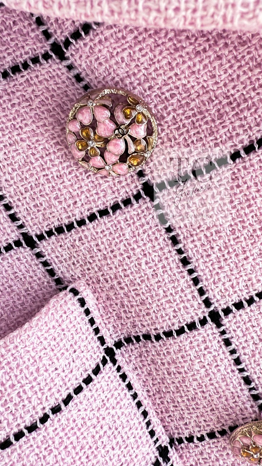 シャネル トップス ジレ ベスト CHANEL ピンク チェック ウール