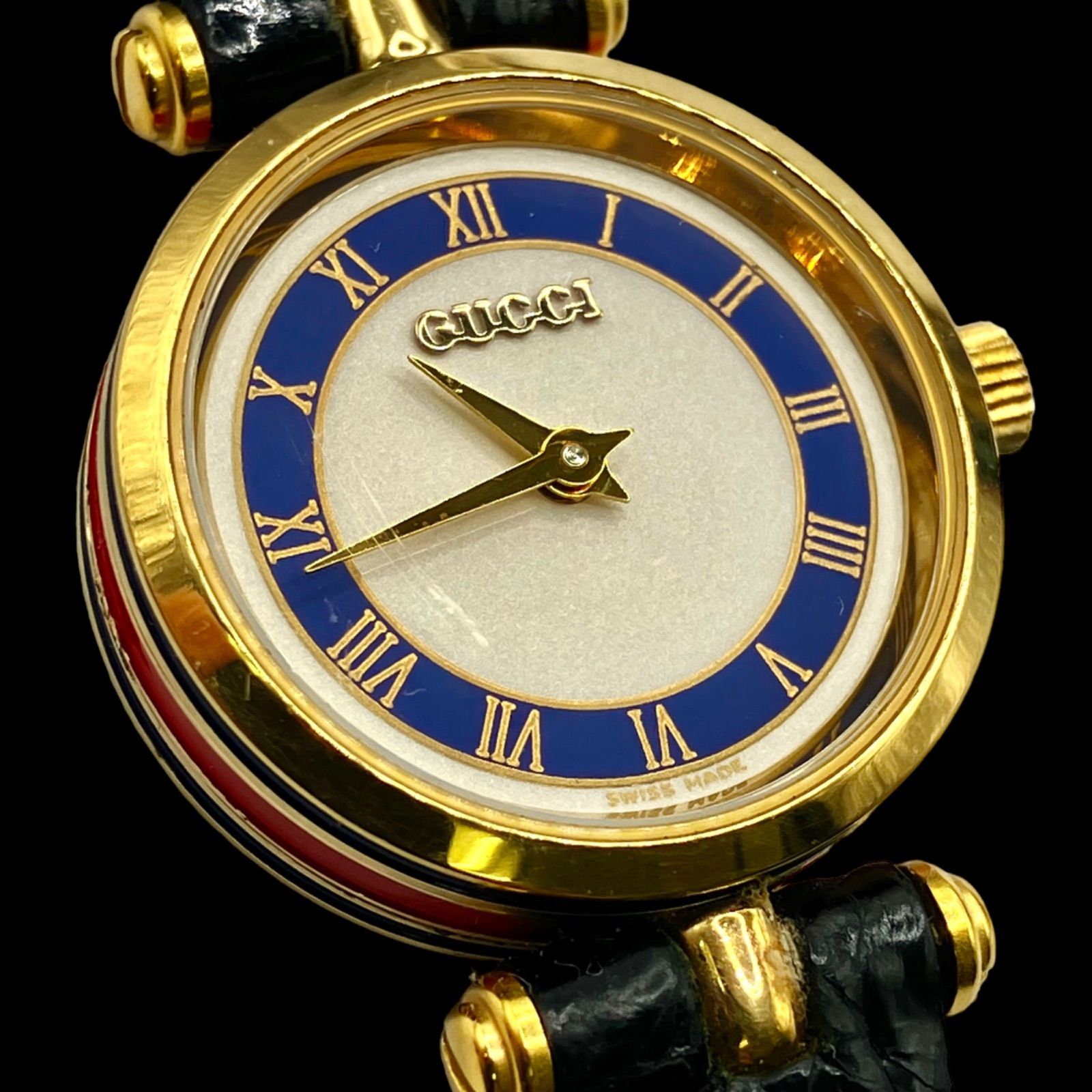 【美品】GUCCI グッチ シェリーライン 腕時計 ブルー ゴールド GUCCI - 【ヴィンテージ】◇オールドグッチ◇ シェリーライン