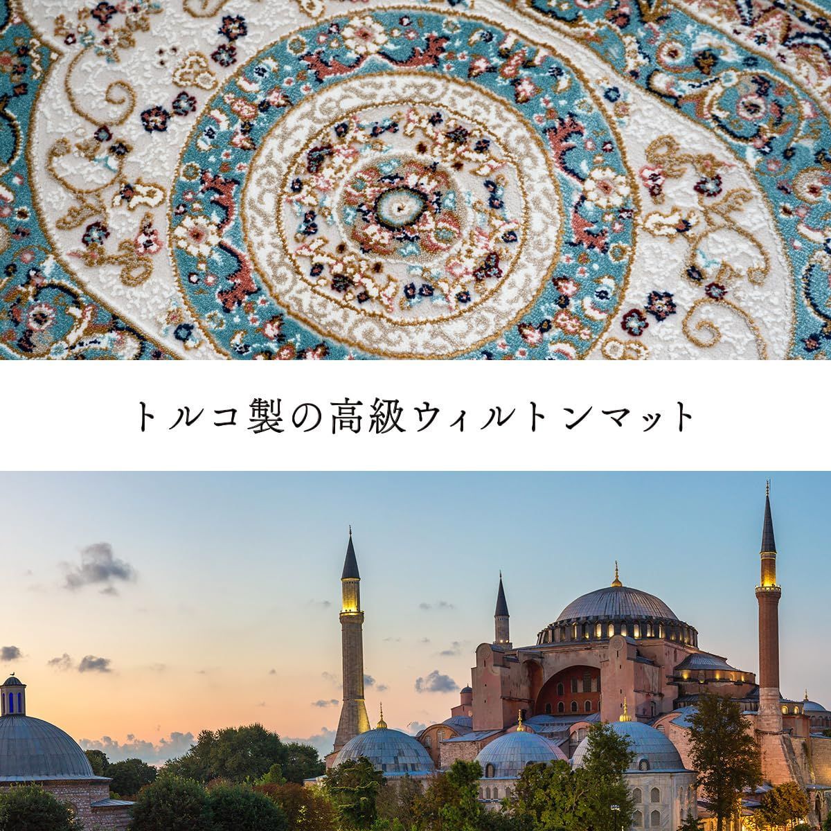 【数量限定】屋外 輸入 屋内 ロザリオ ブルー 約50×80cm 玄関 長方形 トルコ製 ウィルトン織り マット クラシカル エレガンス 立体感 イケヒコ 抗菌防臭 丈夫 ＃1311660041701