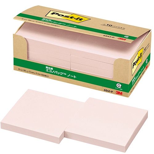スリーエム(3M) ポストイット エコノパック ノート 再生紙 ピンク 75