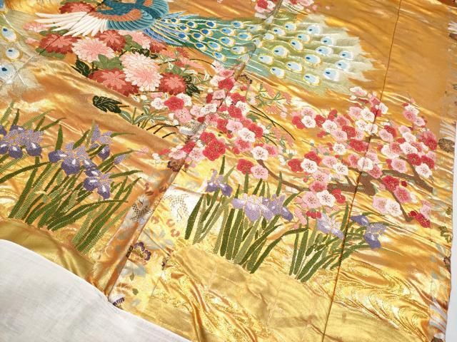 平和屋本店●極上　中国三大刺繍 相良刺繍 色打掛 和装 婚礼 結婚式 花嫁 神社挙式 駒刺繍 孔雀飛鶴花文 暈し染め 金糸 逸品　DZAB5217kh6 平和屋本店□極上 中国三大刺繍 相良刺繍 駒刺繍 色打掛 和装 婚礼