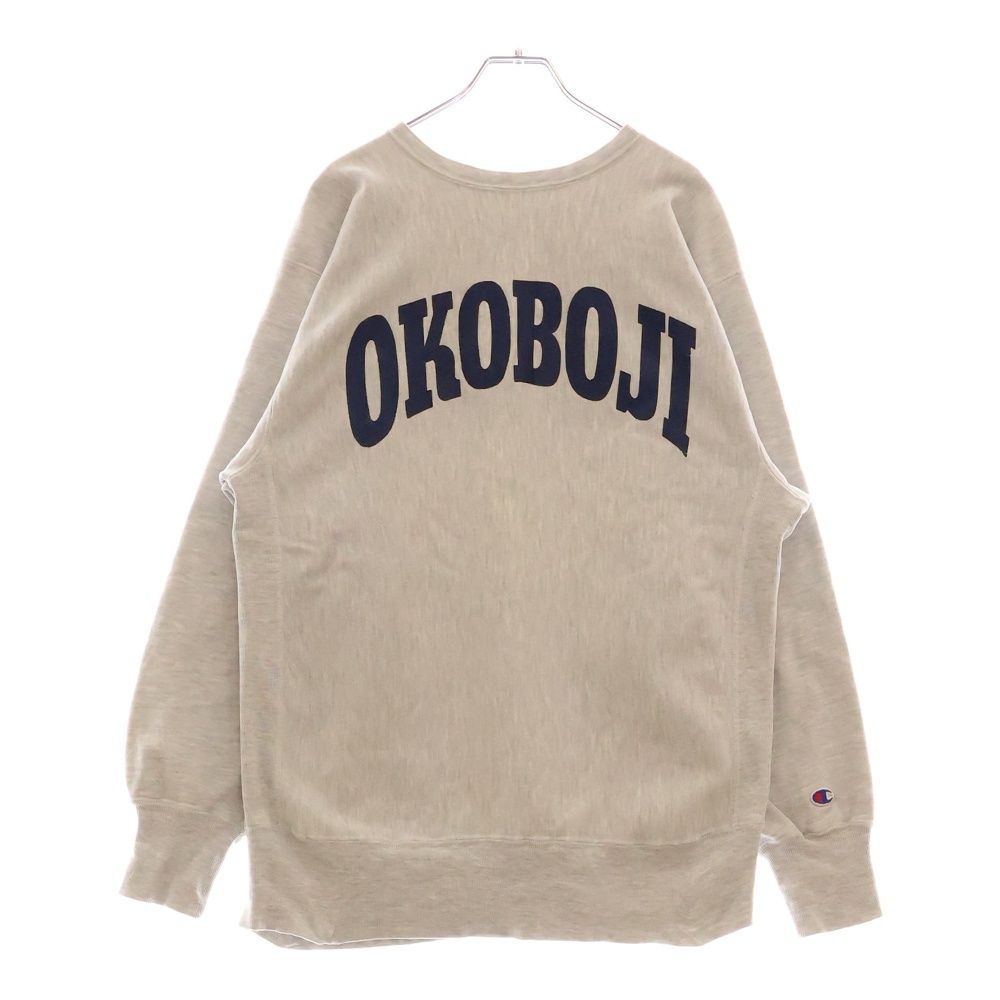 CHAMPION チャンピオン 90S VINTAGE REVERSE WEAVE OKOBOJI ヴィンテージ リバースウィーブ 刺繍タグ オカボジ 両面プリント クルーネック スウェット トレーナー グレー