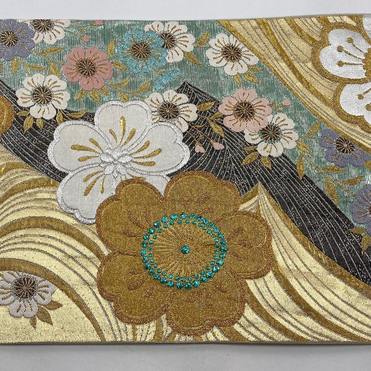 【売切値下げ】13y35★流水に桜 袋帯 六通 ラメ糸★美品 最終値下げ!!】13y35☆流水に桜 袋帯 六通 ラメ糸☆美品